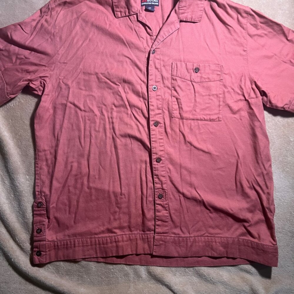 EOTAC Men Large Rust Red Button Up Operator Grade Pocket Utility Work Shirt